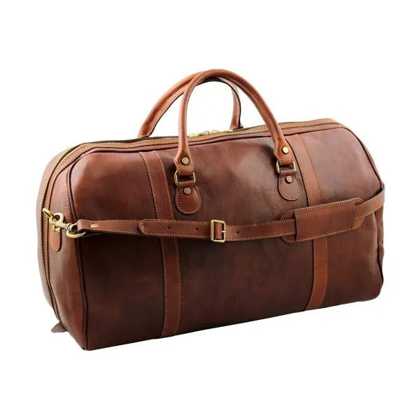 Large Vegetable-Tanned Full-Grain Leather Duffle Travel Bag